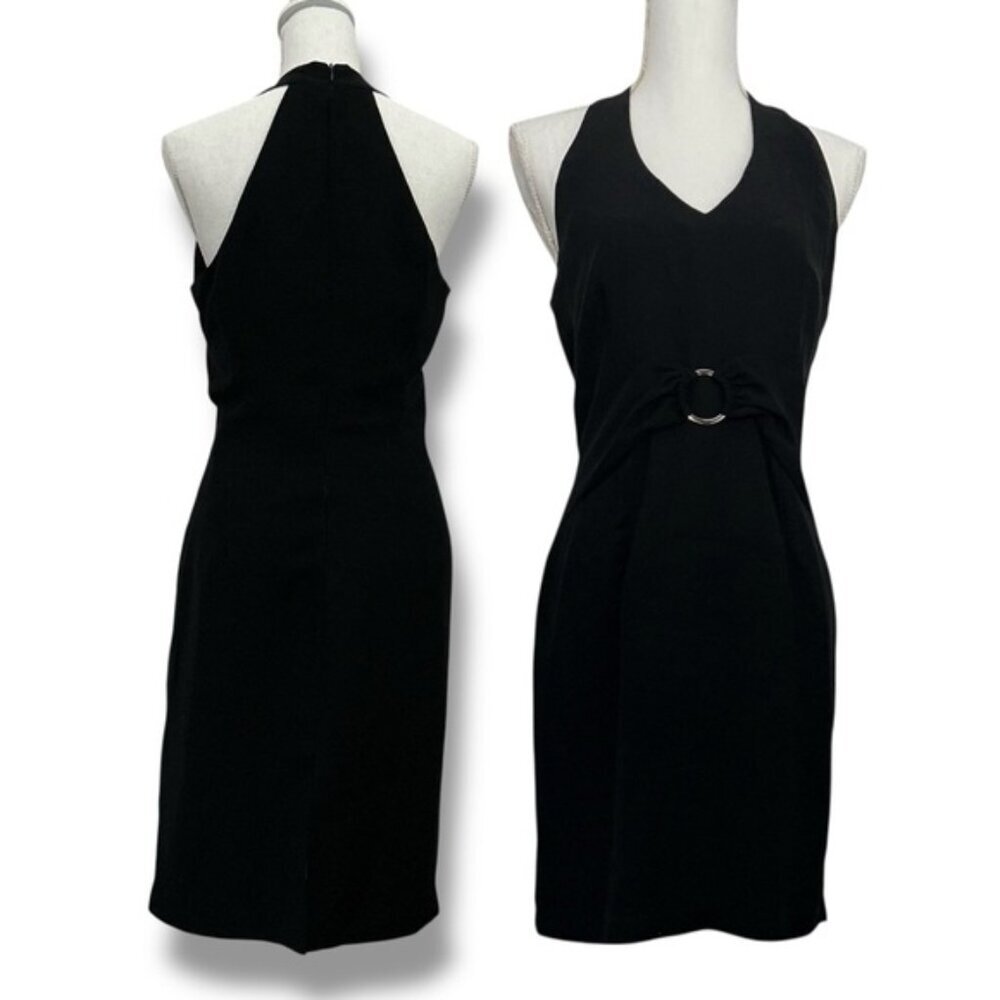 KS Collection Black Halter Dress Cut Out Shoulder Silver Embellishment Size 10